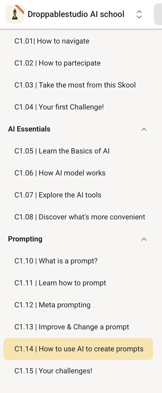 Phase 1: Foundations — lesson list in the Skool classroom