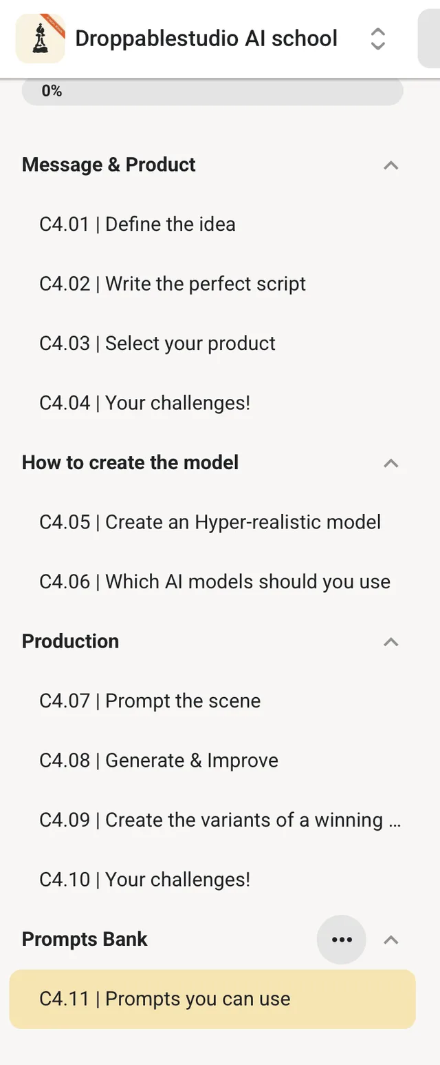 Phase 4: AI UGC Videos — lesson list in the Skool classroom
