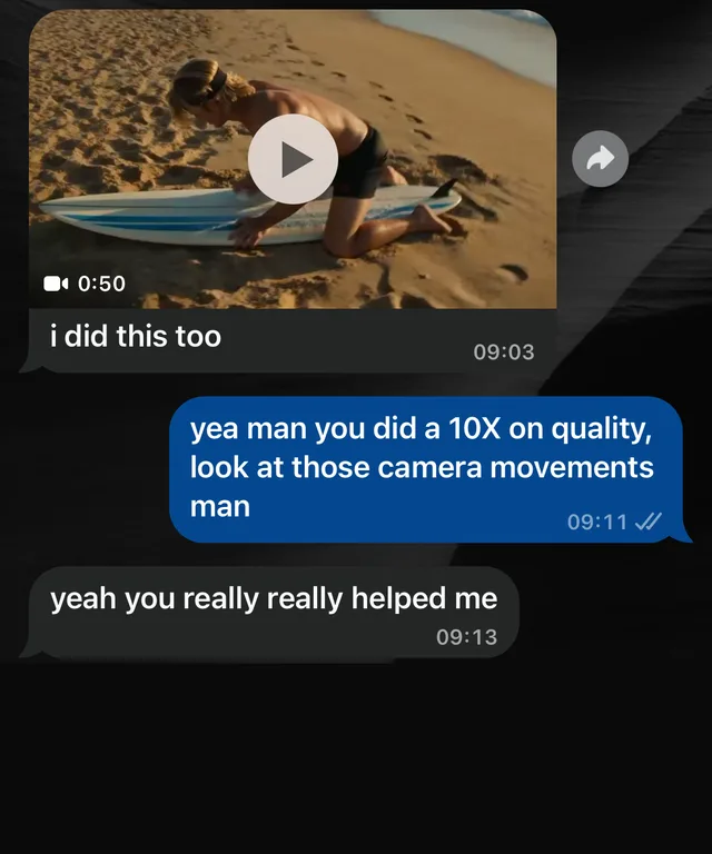 A student sharing his AI surf video: "yeah you really really helped me"